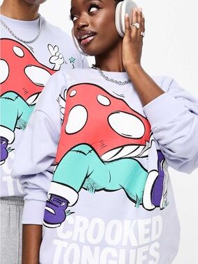 ASOS Lilac Graphic Sweatshirt with Red & Teal Mushroom Print